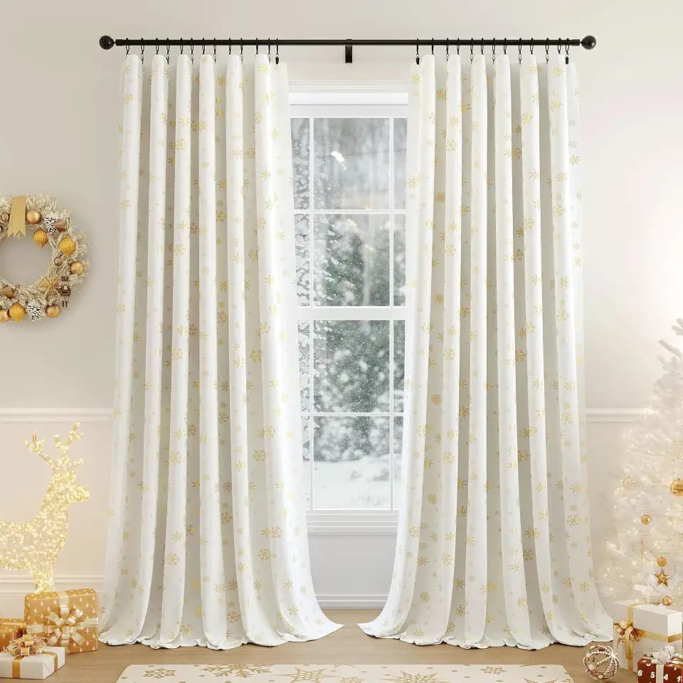 Beauoop Christmas Cream Velvet Curtains for Living Room 52x96 2 Panels