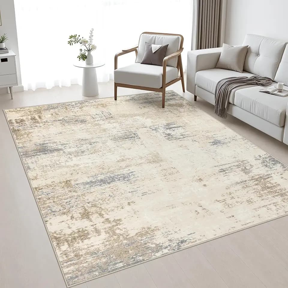 5x7 Area Rug Living Room: Modern Washable Soft Carpet Beige Brown