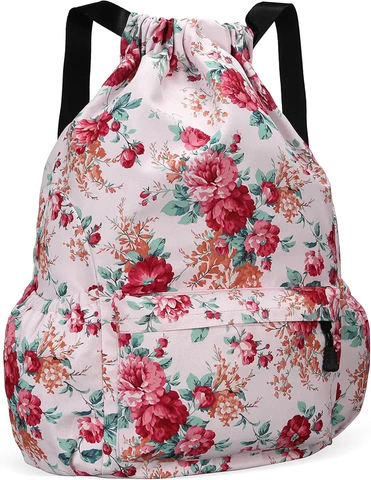 Drawstring Backpack for Women Drawstring Gym Bag Water Resistant Small Cinch Sack Pull String Backpack Bag (Flower-D)