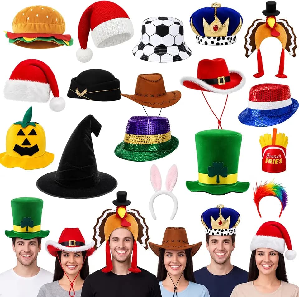 Jiuguva 17 Pcs Halloween Funny Hats, Assorted Crazy Hat for Adult, Stylish