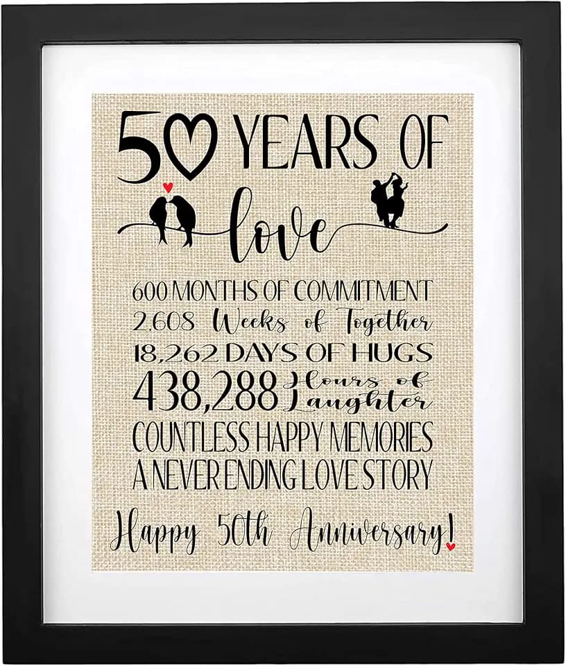 TOBOHU Framed 50 Years of Love Burlap Prints, Gifts for Parents 50th Wedding Anniversary, Happy Golden 50th Anniversary Decoration