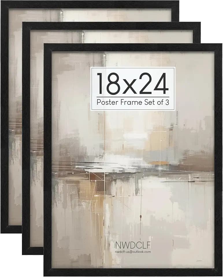 18x24 Poster Frame Black 3 Pack, Scratch-Proof Picture Frames 18 x 24 with HD Plexiglass, Wall Gallery Photo Frames, Horizontal or Vertical Wall Mounting