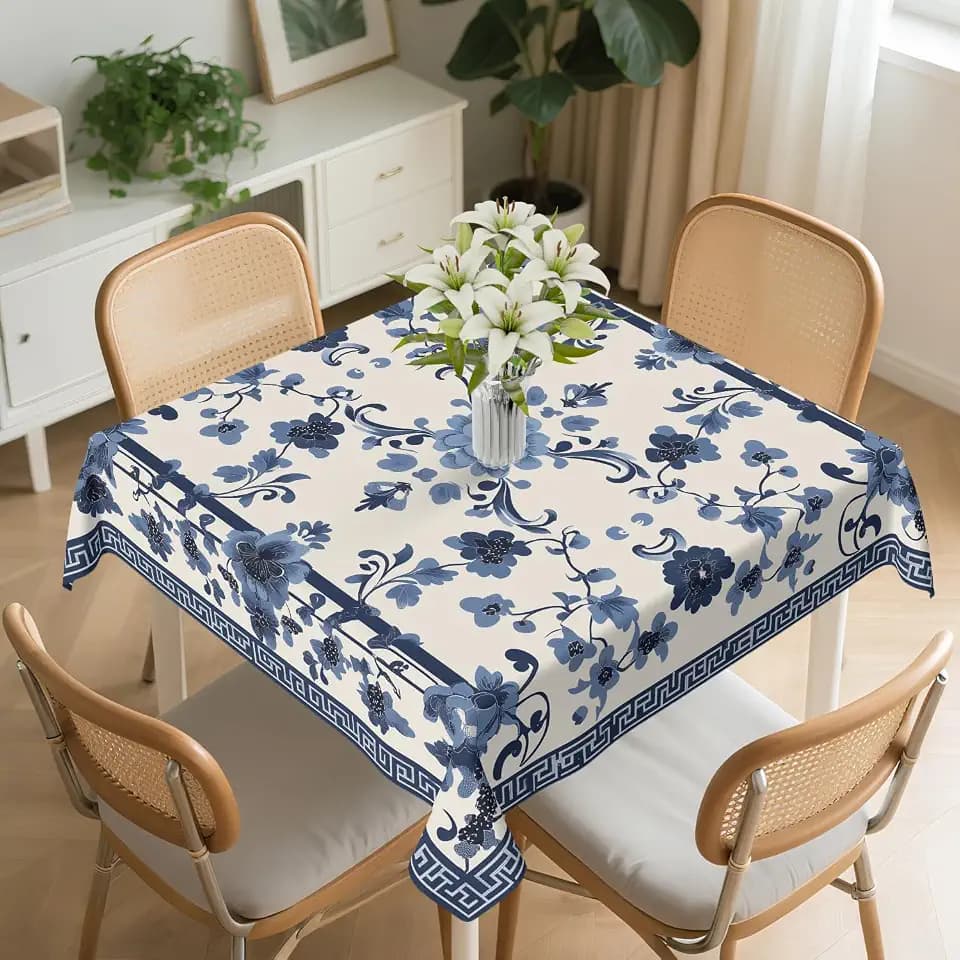 Square Tablecloth 54x54In Floral Table Cover 60x60In Washable Table Cover for Party Restaurant, Picnic, Indoor and Outdoor Dining, 54x54In, Flowers Ethnic Folk Style
