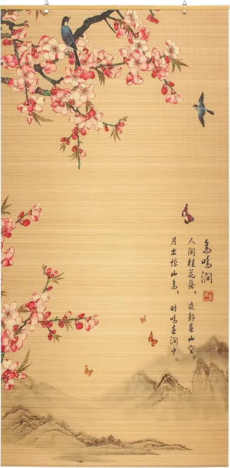 Red Lantern Bamboo Window Shade Blind - Sakura Blossom 36" Wide