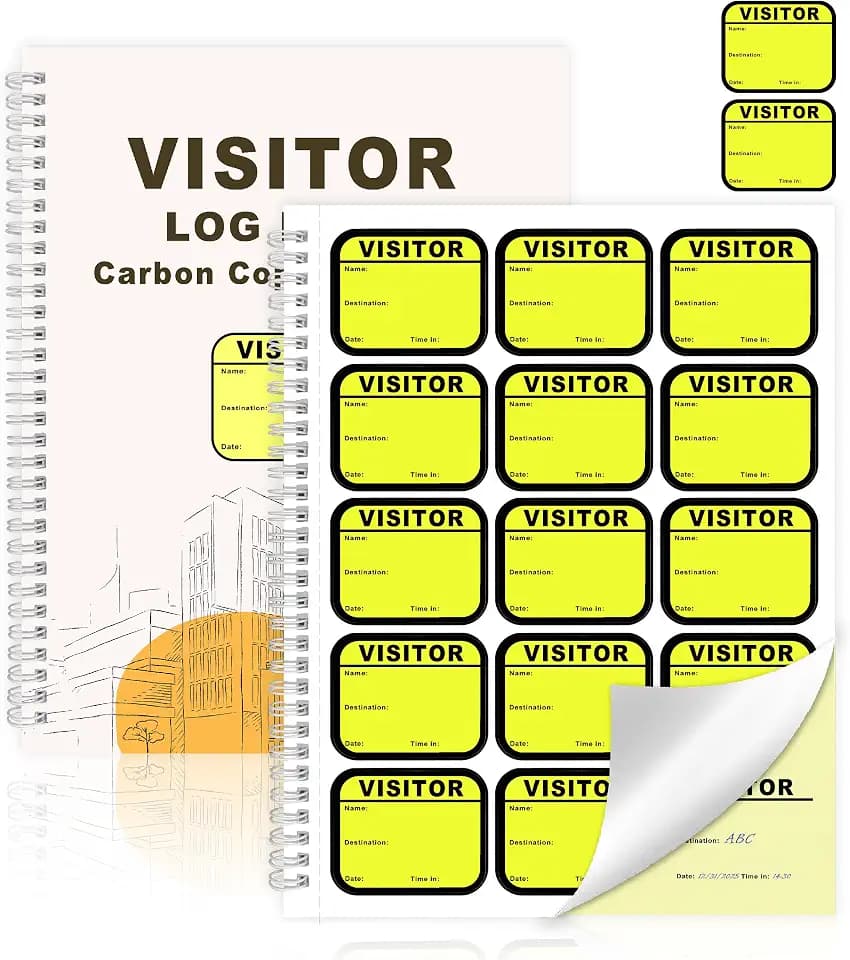 1 Pack of Visitor Badges Registry Log with Carbon Copy Protecting Privacy Pages Visitor Stickers 8.5x11 Inch Visitor Log Book School Church Business Pass Guest Book - 225 Badges 30 Memo Pages (1)