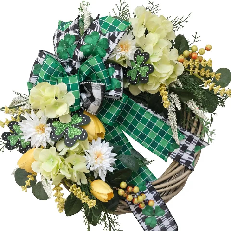 TEMPUS Spring/Summer Front Door Wreath 18 Inch Artificial Tulip and Hydrangea Wreath—Farmhouse-Style Greenery Door Decoration for Home, Windows, Walls, and All-Season Indoor/Outdoor Decor