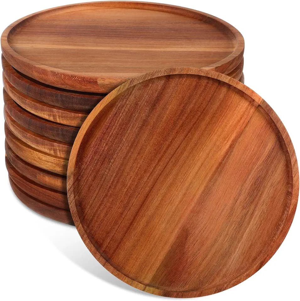 Rtteri 10 Pieces Acacia Wood Plates 14 X 1 Inch, Dinner Charger Tray