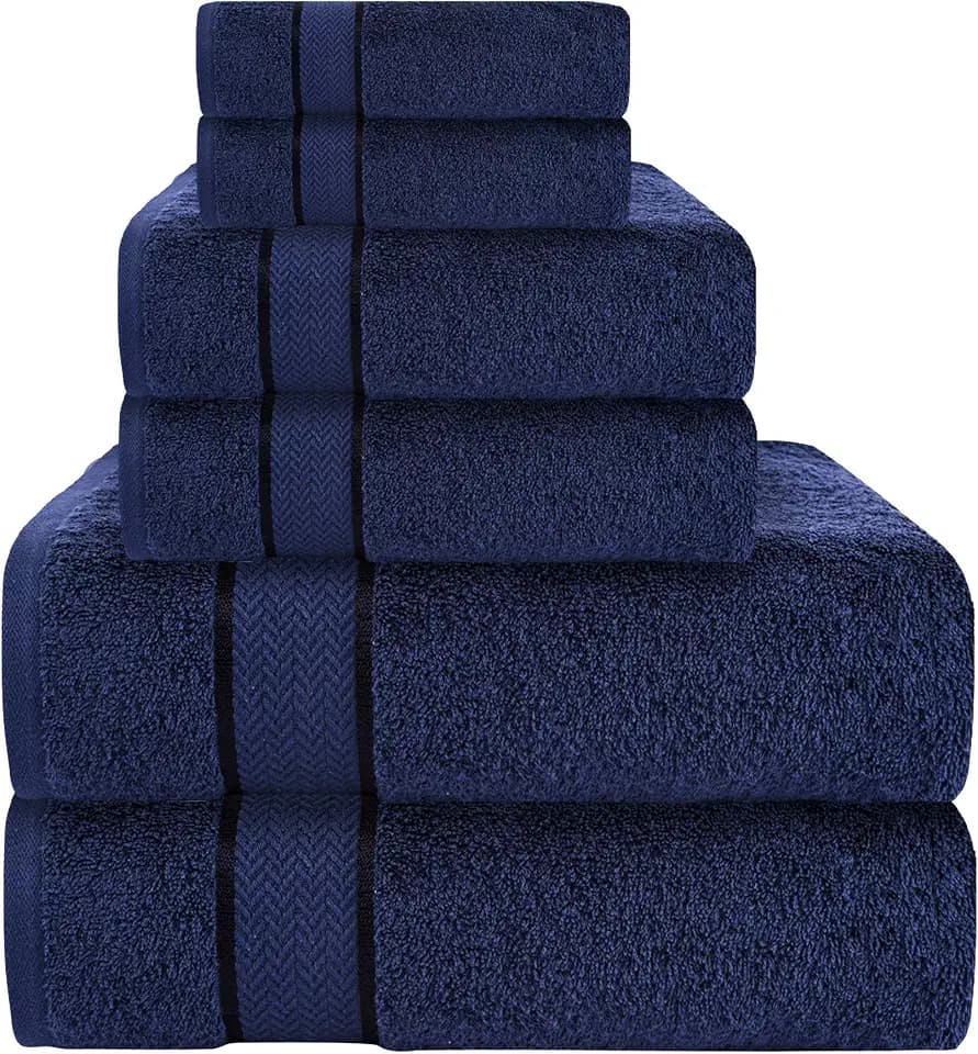 6 Piece Bath Towel Set, 2 Bath, 2 Hand, 2 Washcloths, Navy Blue