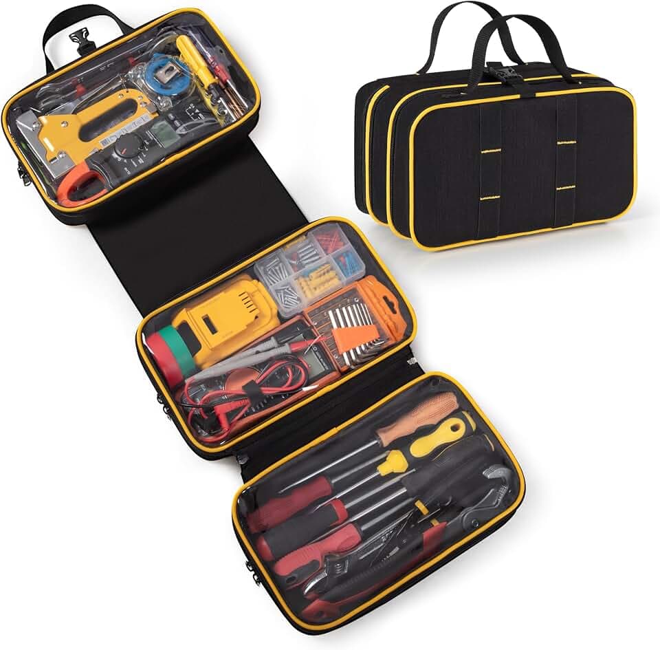 Marscamd Roll Up Tool Bag with 3 Clear Window Cases (One Detachable)