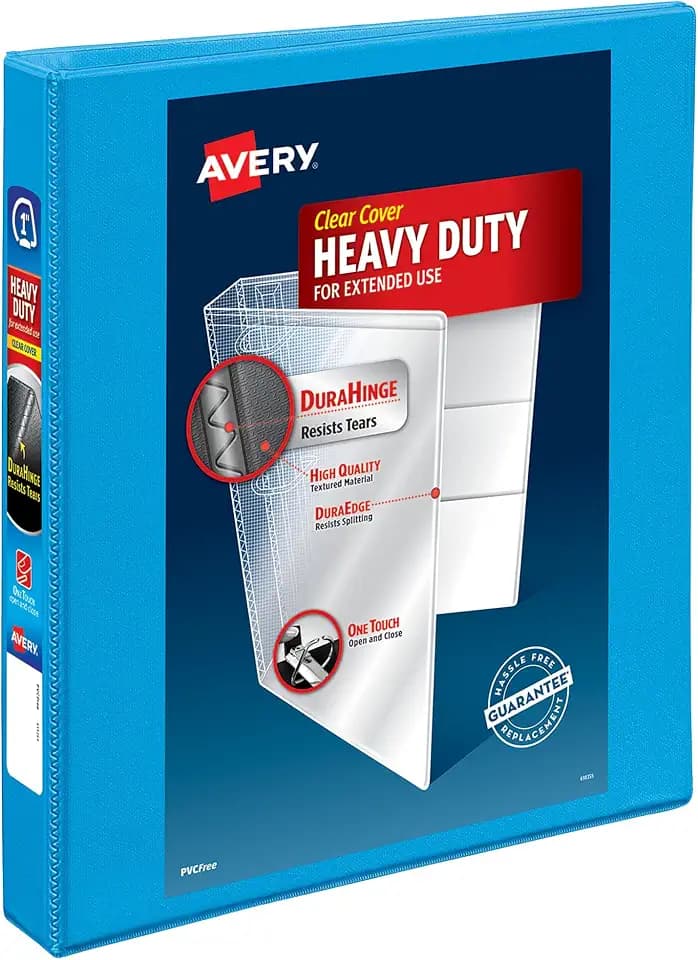 Avery Heavy-Duty View 3 Ring Binder, 1" Rings, 1 Light Blue Binder
