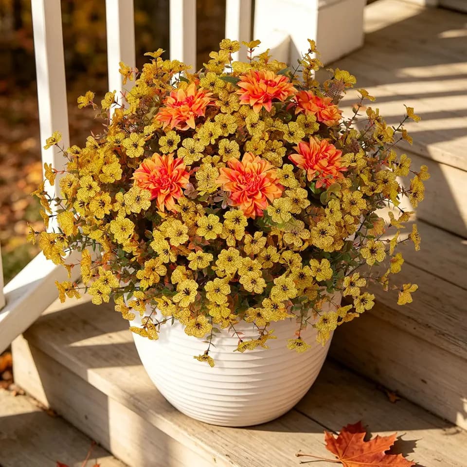 Hrobek Artificial Mums for Outdoors Planter Silk Fake Flower for Fall Decor