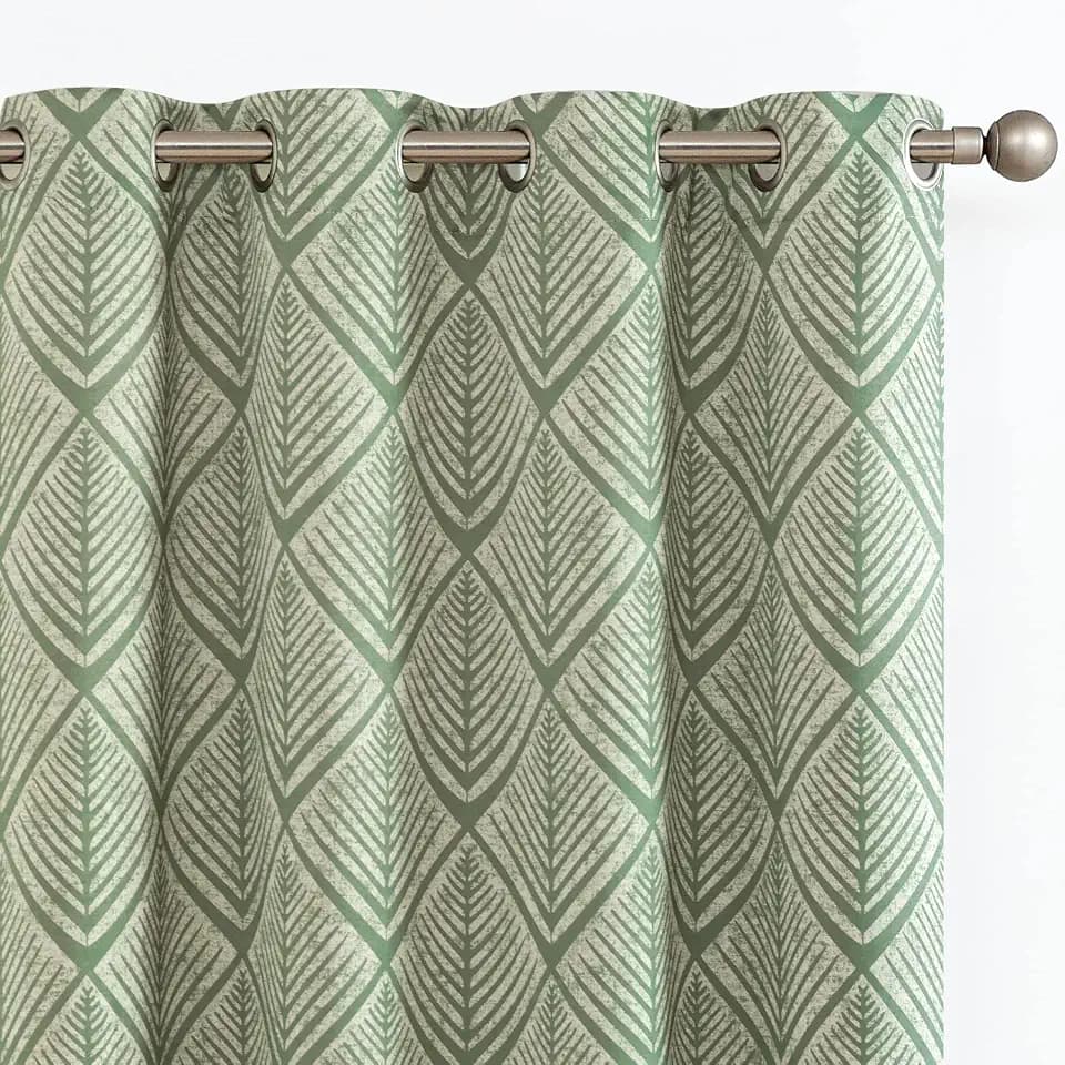 jinchan Sage Green Blackout Curtains Geometric Grommet 84 inch 2 Panels