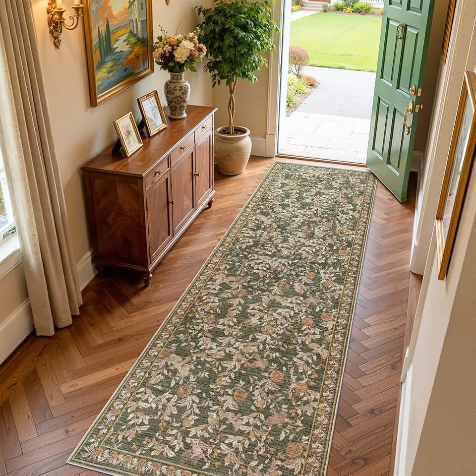 jinchan 3x10 Runner Rug Floral Vintage Washable Area Rug, Green
