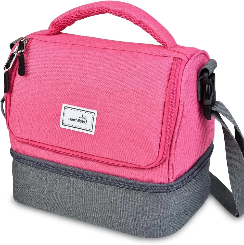LunchBots Duplex Insulated Kids School Lunch Bag Dual Compartment pink