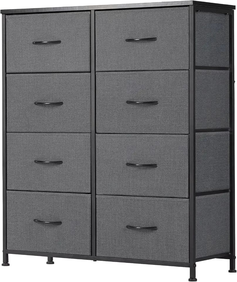 Sweetcrispy Dresser for Bedroom, Fabric Dresser with 8 Drawers, Ash