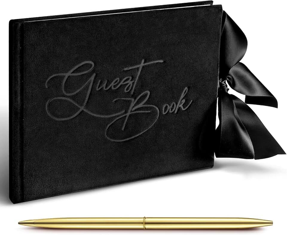 Panelee Wedding Guest Book with Pen, Black Velvet Guest Book 144 Pages