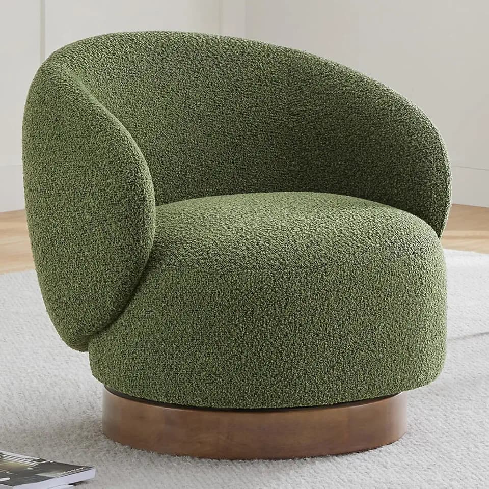 KISLOT Swivel Barrel Accent Chair, Boucle Fabric, Moss Green, 1-Pack