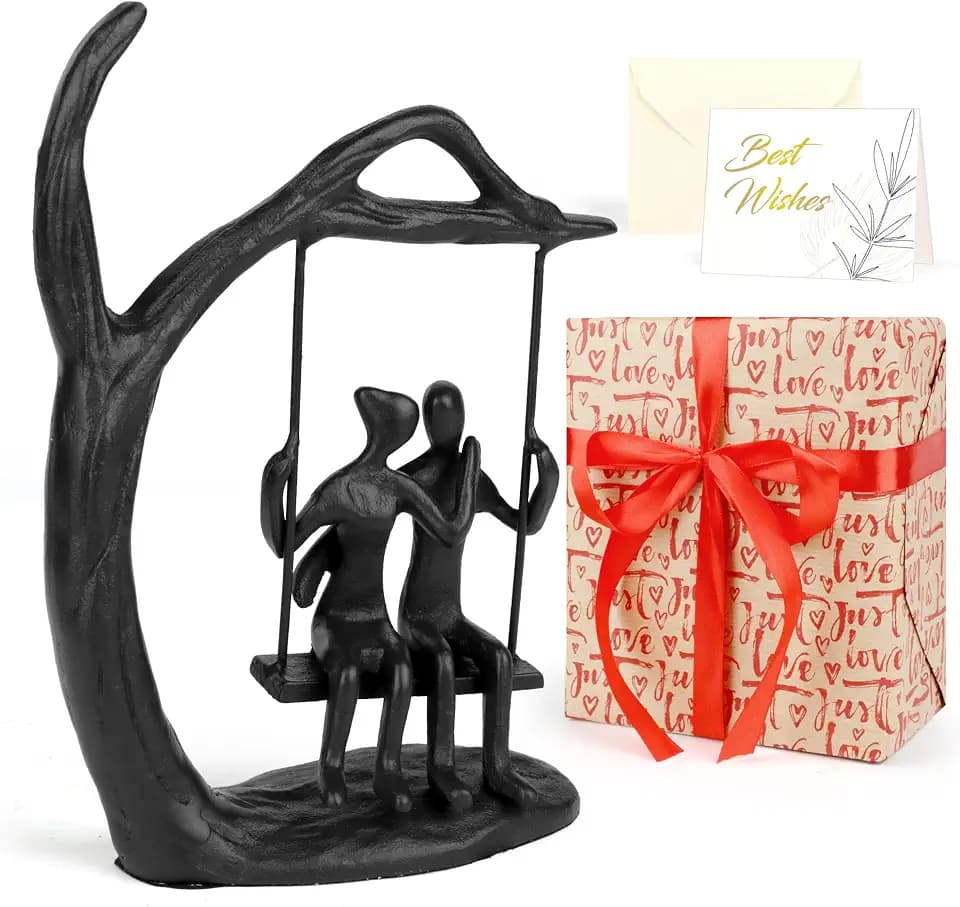 Kresecioo Anniversary Wedding Gifts for Couple/Her - Romantic Couple Statue in Love, Black Metal Figurine Sweet Loving Together Iron Sculpture Decor, Gifts for Wife Husband Birthday