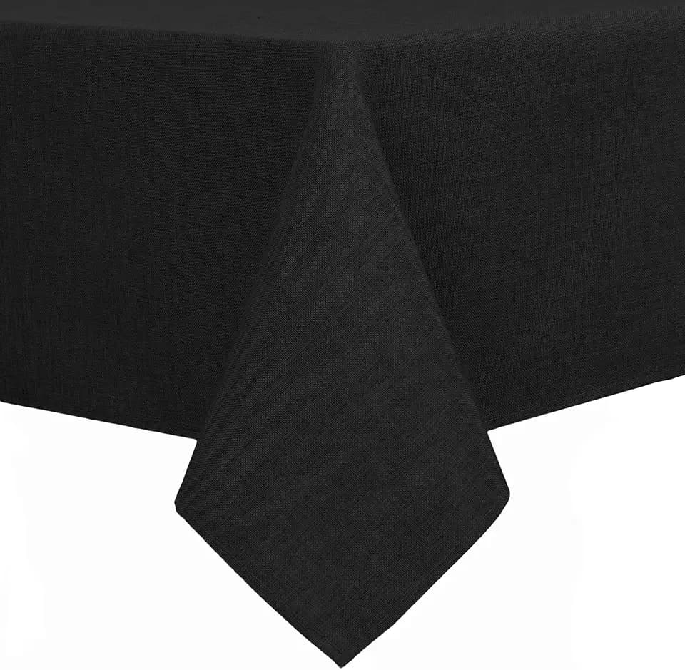 Hiasan Faux Linen Rectangle Tablecloth 60x140 Inch for Dining Room, Black