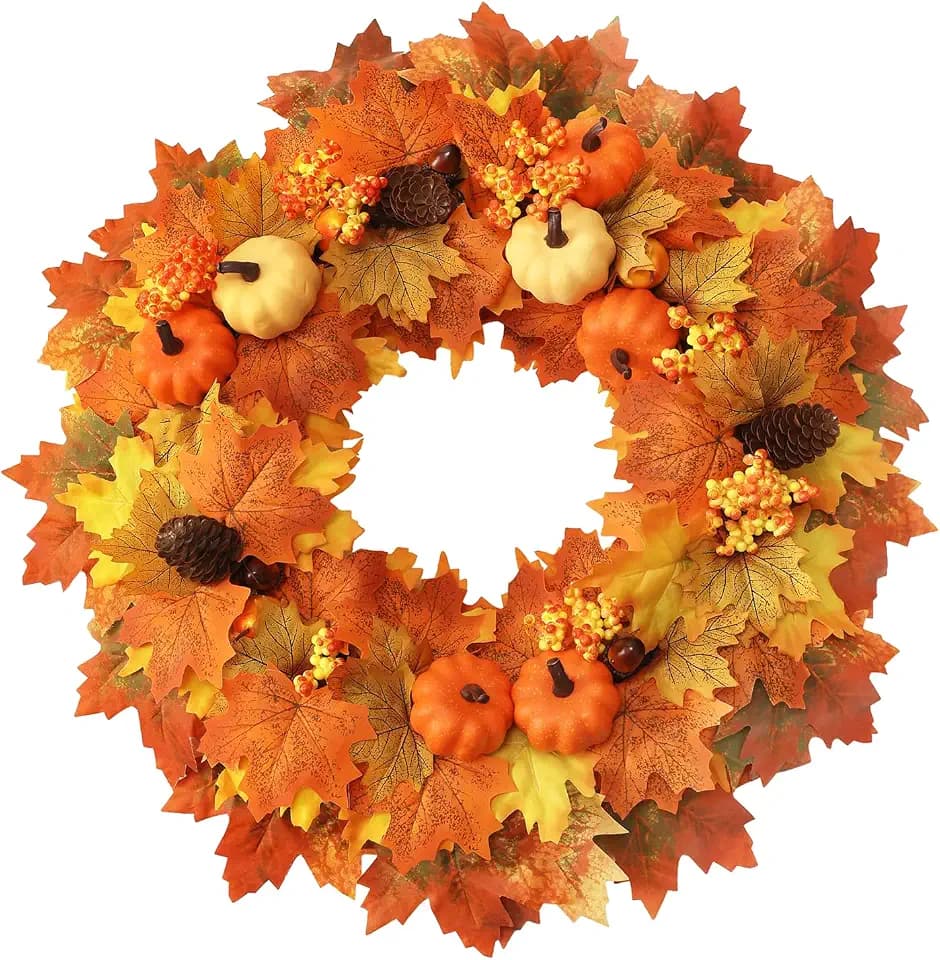 Wironlst 22 Inch Fall Wreaths for Front Door with Artificial Maple Leaf