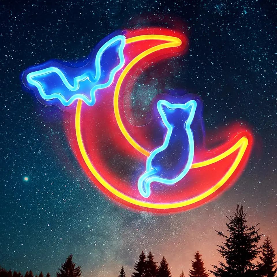 Halloween Neon Sign Wall Decor - Moon&Bat&Cat Themed Halloween LED Lights