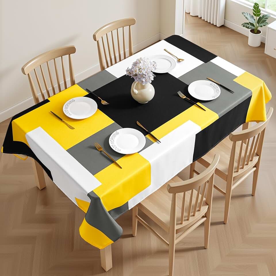 Tyrot Yellow Grey Rectangle Tablecloth Modern Geometric Yellow Black Table Cover Waterproof Wrinkle Resistant Table Cloth for Dining Kitchen Party Picnic Patio Indoor and Outdoor 60x120 Inches