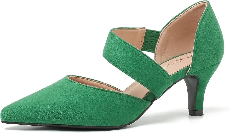 Women's Pointed Toe Kitten Heel Pumps, Elastic Strap Dress Shoes, Slip On Professional Office Wear