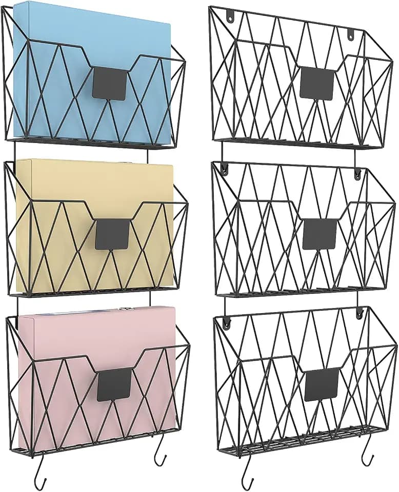 YBING Wall File Organizer Mesh Hanging Wall Files Holder 6 Pack, Black