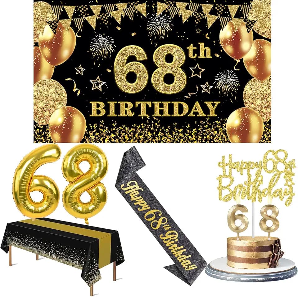 YeohJoy 68th Birthday Decorations for Men Women Black Gold