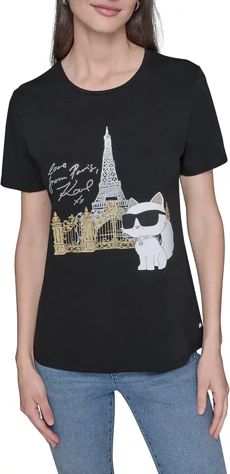 Karl Lagerfeld Women's Short Sleeve Soft Everyday Logo T-Shirt