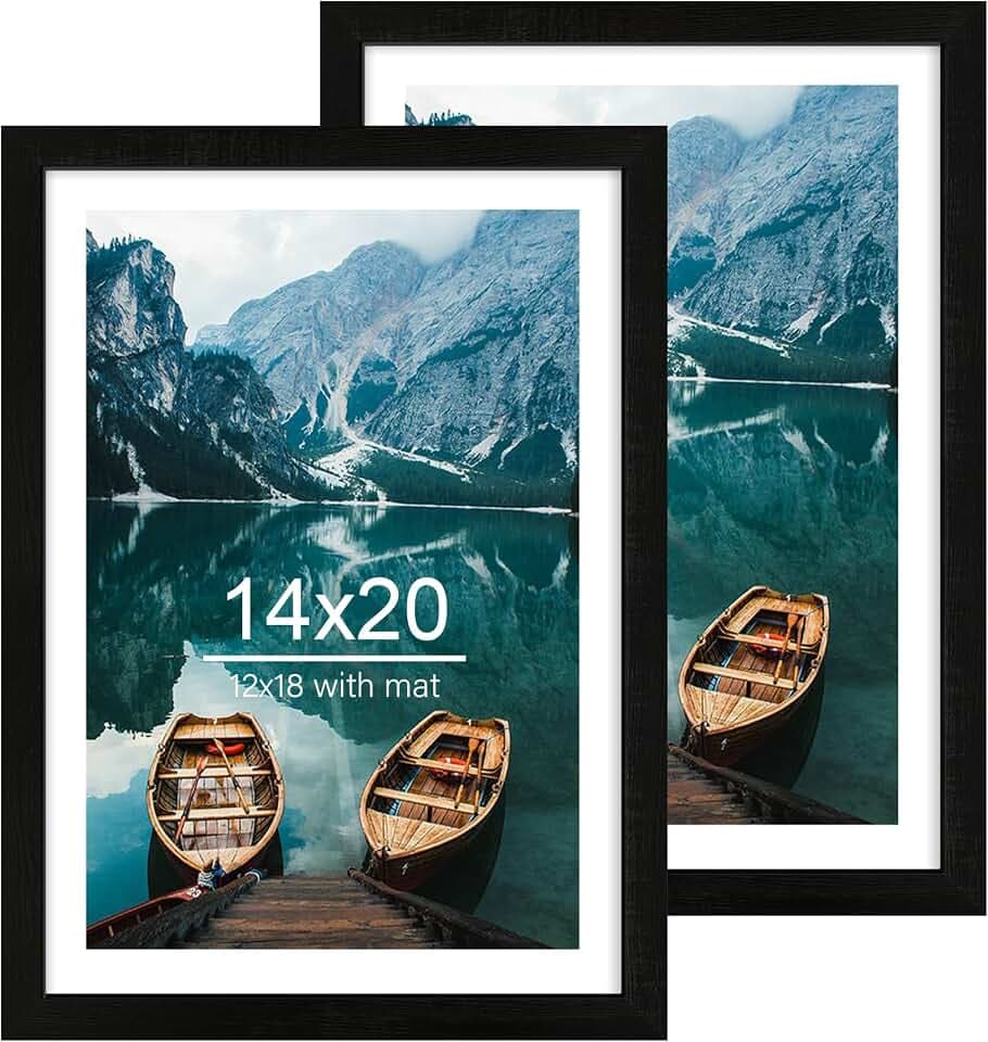 Hongkee 14x20 Frame Set of 2, Rustic Black Wood Style for 12x18 Mat