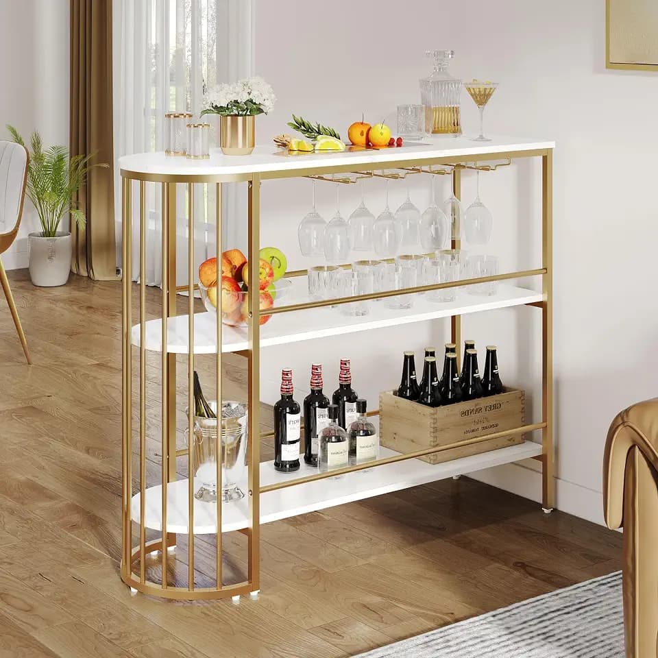 DWVO 47 Inch Home Bar Unit, 3-Tier Liquor Bar Cabinet with Glass Holder