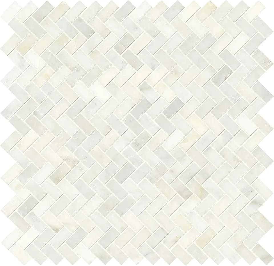 MSI Greecian White Polished Marble Herringbone Mesh Mounted Tile