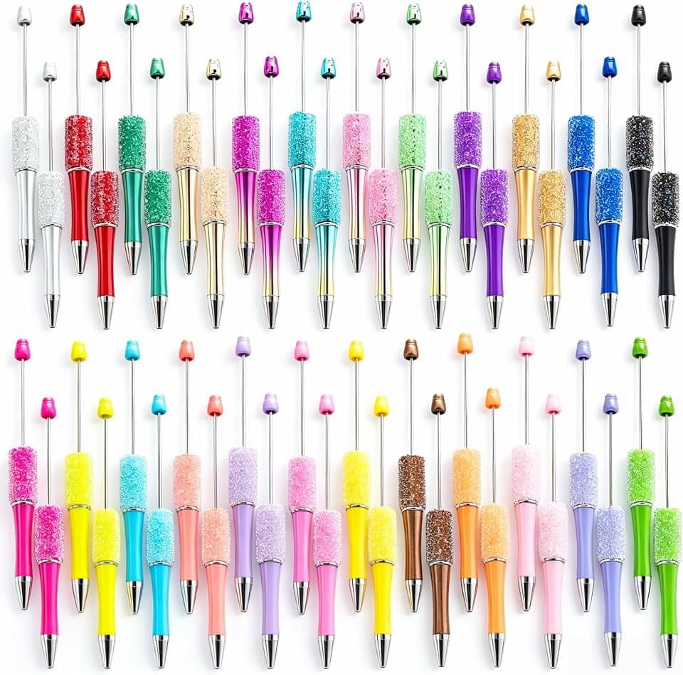 48Pcs Glitter Beadable Pens, Sugar Crystal Pens, Black Ink