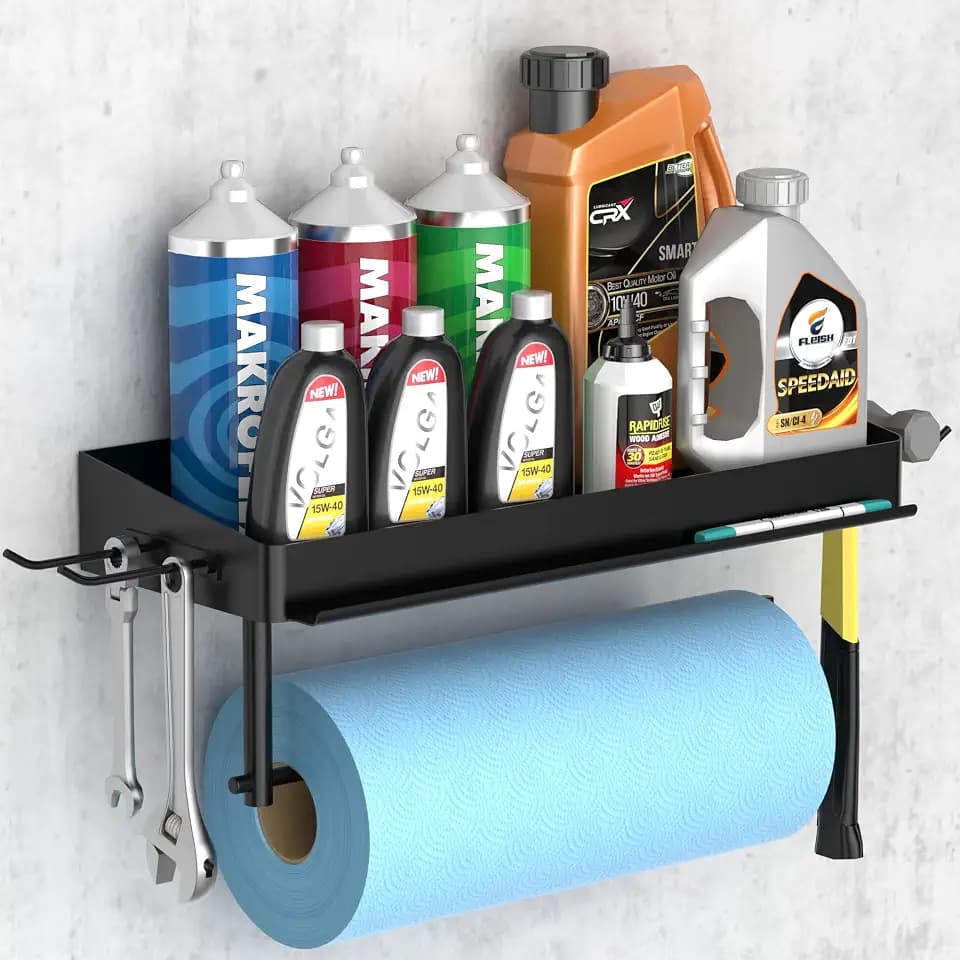 Taozun Garage Paper Towel Holder with Shelf for Garage Organization, Black