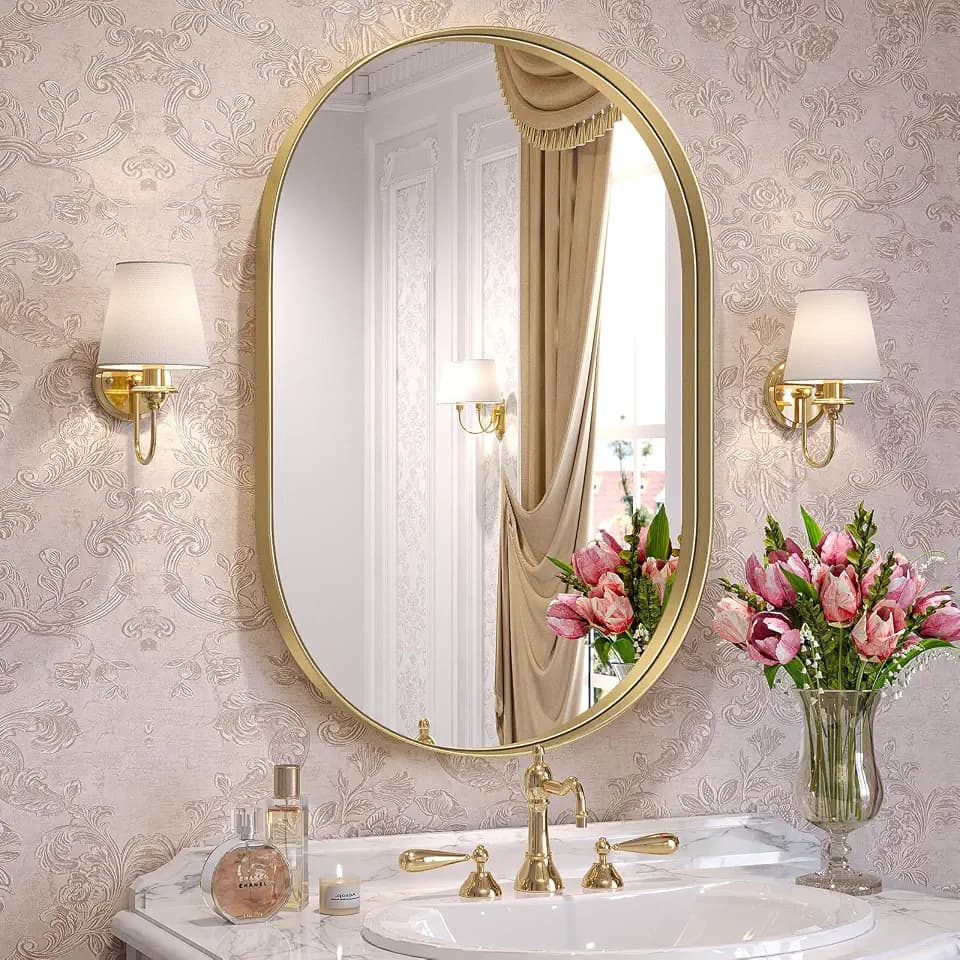 Brightify Gold Oval Mirror for Bathroom Vanity 20x30 Inch, Gold Metal Frame Mirrors for Wall, Modern Mirror for Bedroom Living Room Wall Decorative Hang Vertical and Horizontal