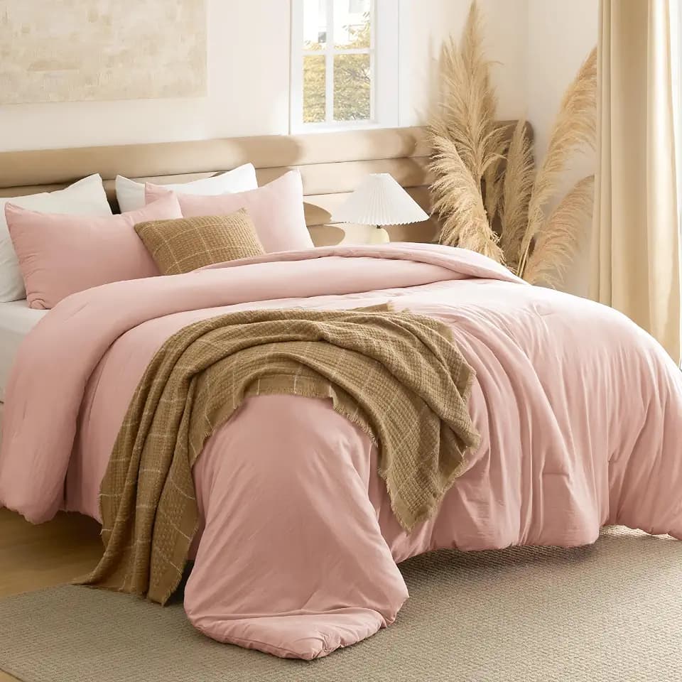 Bedsure Comforter Set Full Prewashed Soft Bedding 3Pcs Light Pink 82"x86"