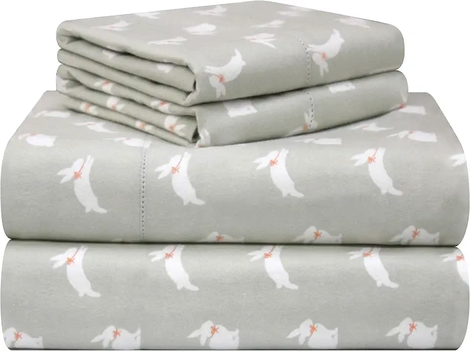 Pointehaven 180 GSM Velvet Feel Luxury 100% Cotton Printed Flannel Sheet Set, Twin, Bunnies - Warm & Cozy - Pre-Shrunk -Deep Pockets - Elastic All Around-Comfy Double Brushed -