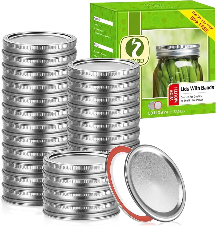 100Pcs/50 sets Canning Lids and Rings Wide mouth, Premium Mason Jar Lids with Rings/Bands for Ball, Kerr Jars - Food Grade Material, 100% Fit & Airtight for Wide Mouth Mason Jars