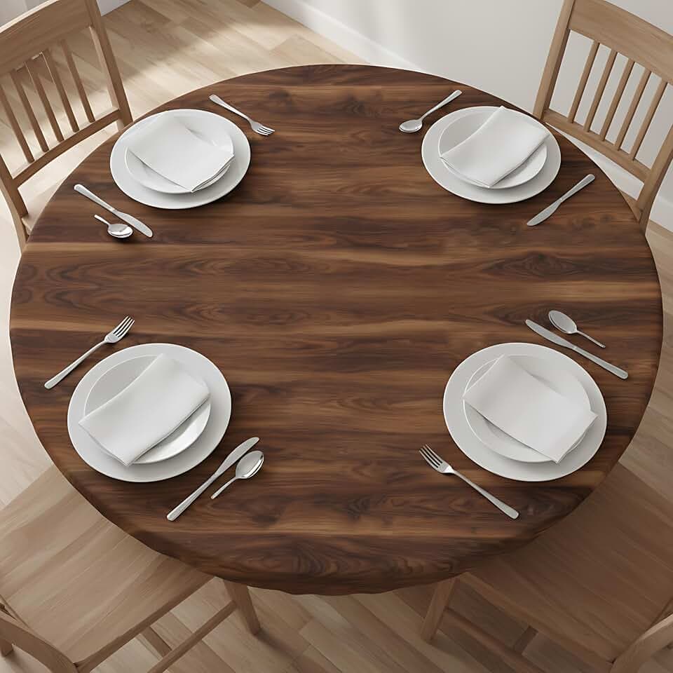 WOAIDY 40-44" Small Round Elastic Fitted Tablecloth Polyester Wood Cover