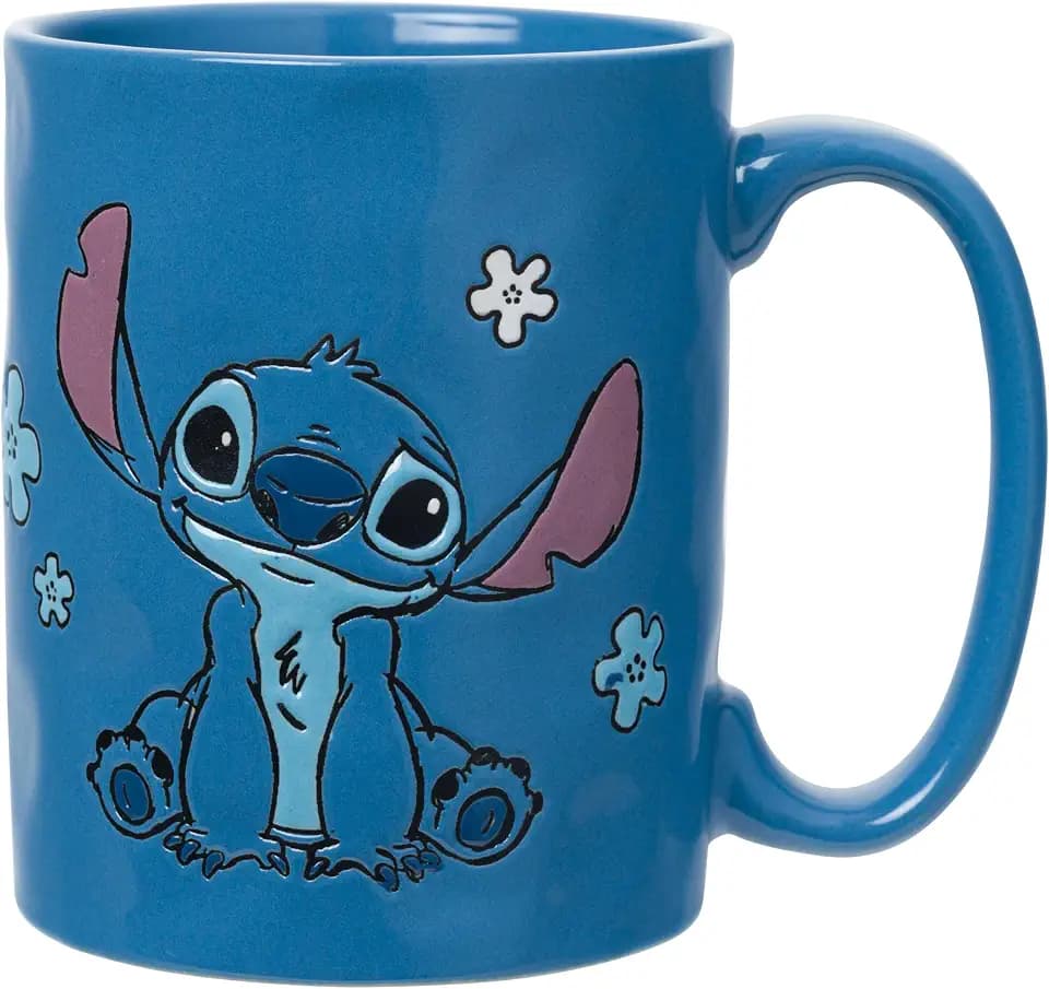 Silver Buffalo Disney Lilo and Stitch, Wax Resist Ceramic Pottery Mug, 17oz
