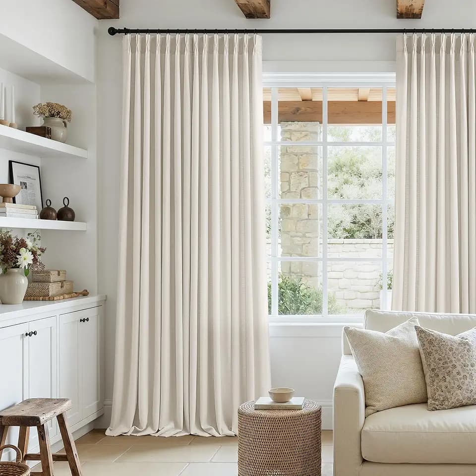 TWODRAPES Natural Pinch Pleated Linen Semi Sheer 102 Inch Long Curtains
