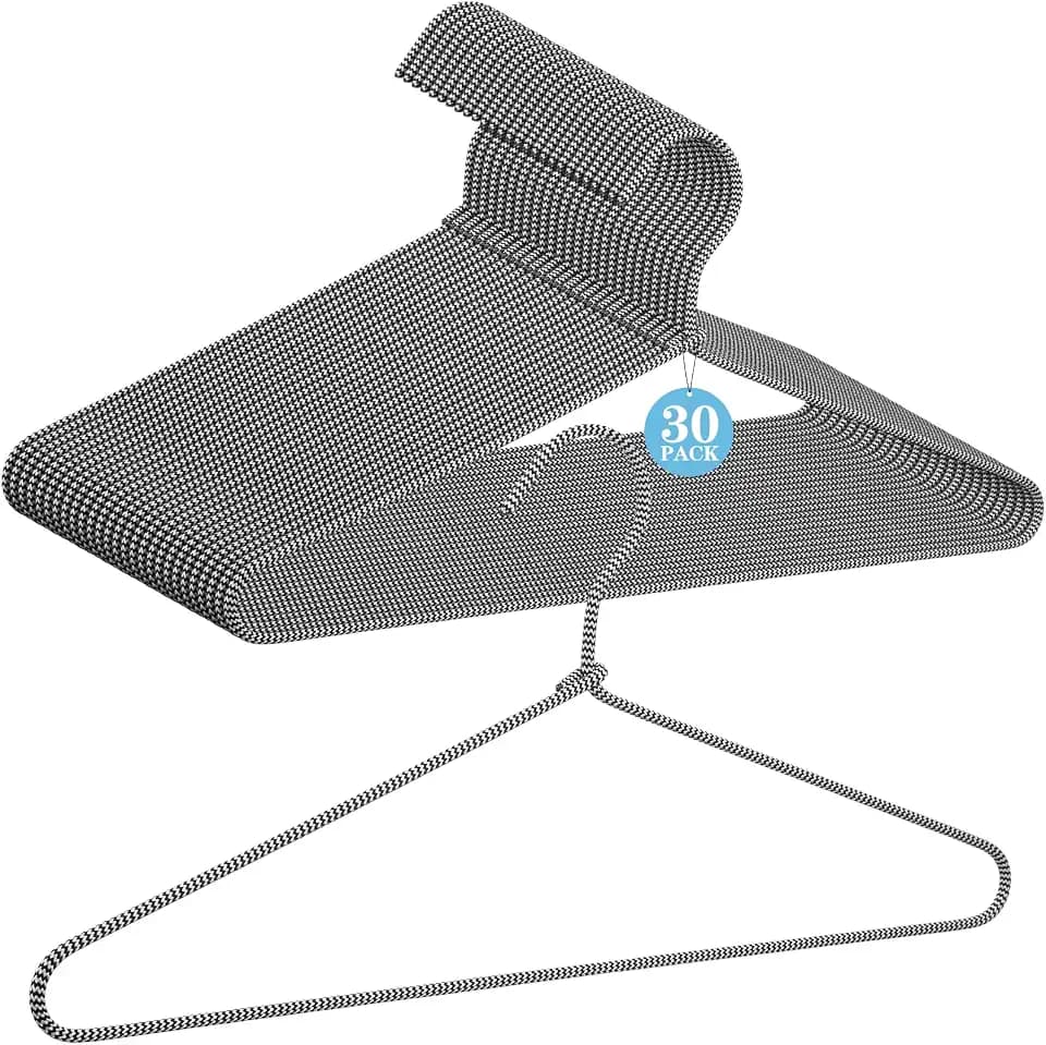 GlikCeil Fabric Wrapped Wire Hangers Covered, 30 Pcs, Black, Stripe