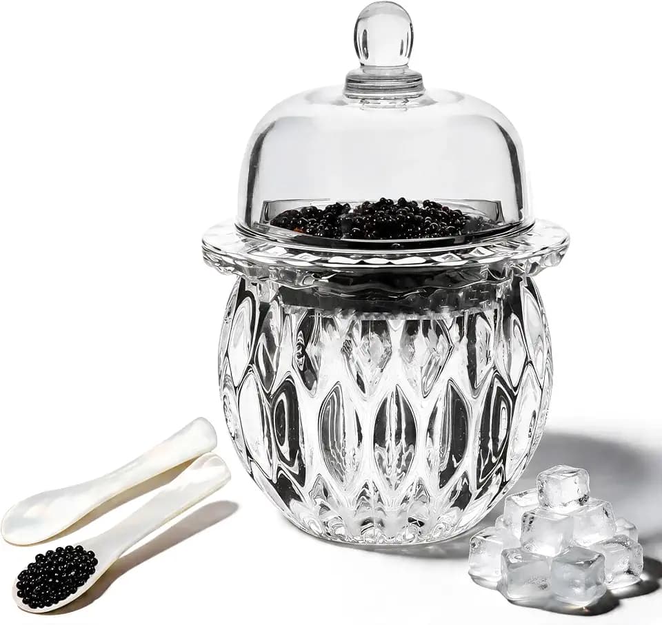 Caviar Server Set,Chilled bowl Caviar Dish With Lid(5.1''x7.1'')
