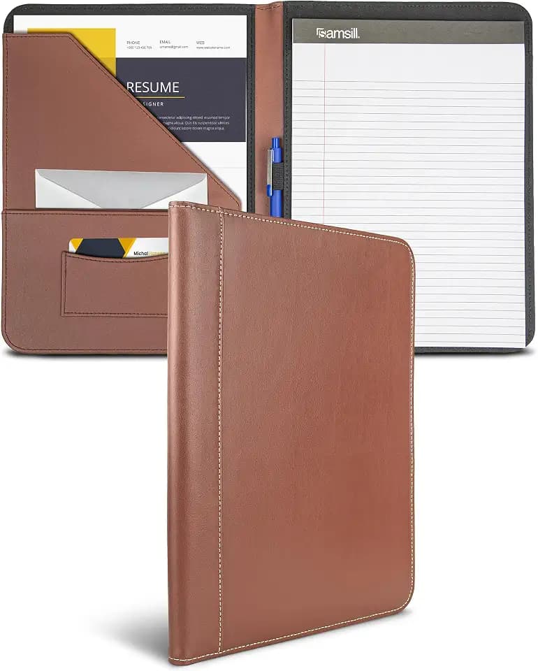 Samsill Contrast Stitch Leather Padfolio and Business Portfolio for Men and Women, Resume/Document Organizer with Writing Pad, Tan
