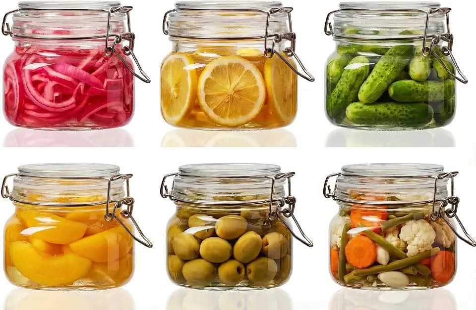17 oz Square Glass Jars with Airtight Lids, 6 Pack Mason Jar with Clamp Lid