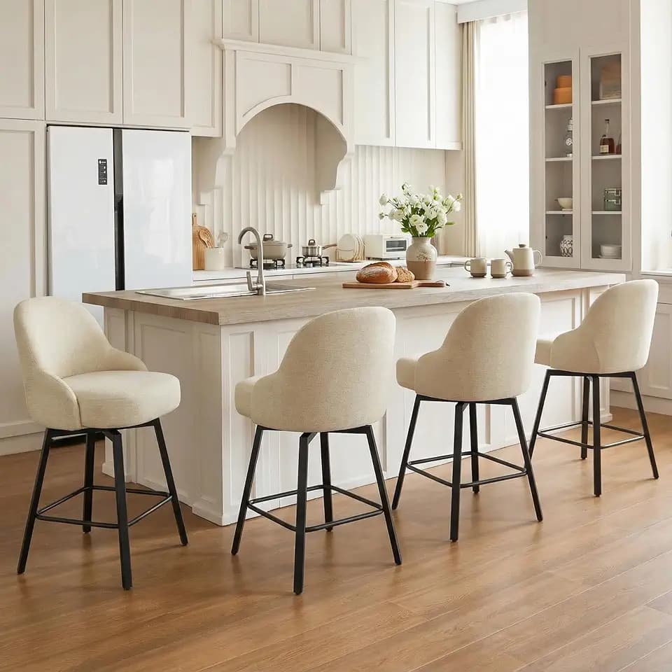 Counter Height Bar Stools Set of 4 with Back, 26''H Upholstered Swivel Barstools with Metal Leg, Modern Counter Stools for Kitchen Island,Sand