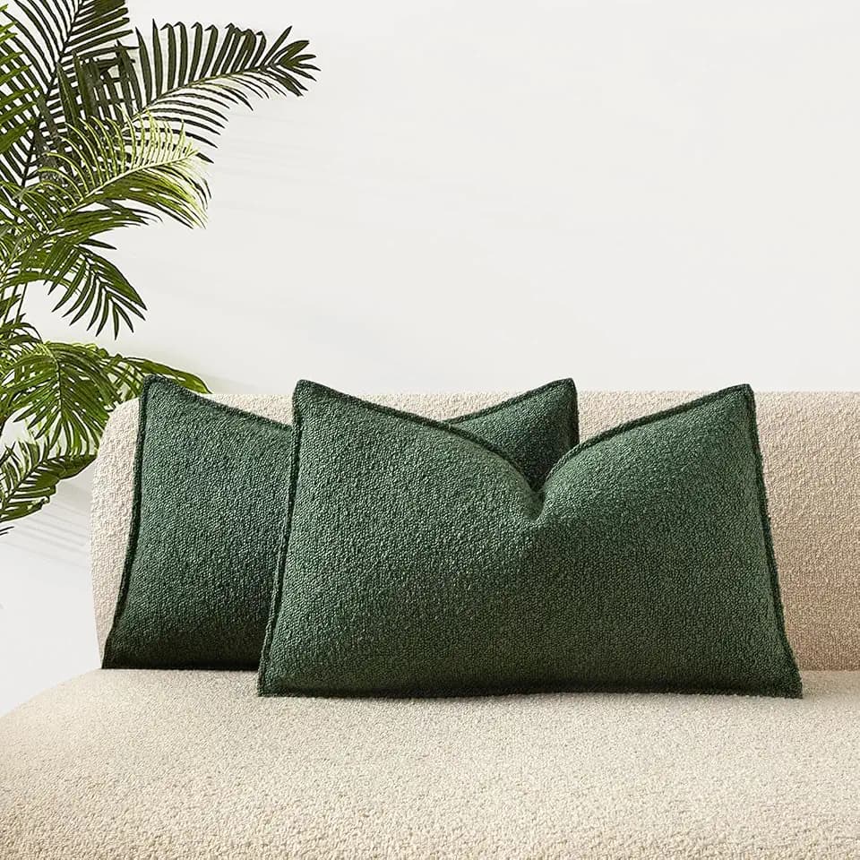 Green 12x20 Boucle Textured Throw Pillow Covers Set of 2 for Couch Sofa Bed