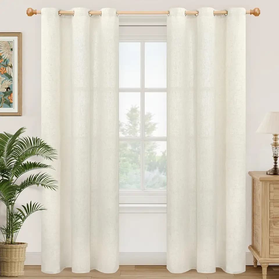 YoungsTex 84 Inches Length Linen Curtains for Living Room 2 Panels, Cream Semi Sheer Drapes with Grommet Light Filtering Window Treatments for Dining Bedroom, 42 X 84 Inch