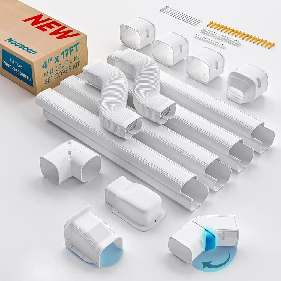 Mini Split Line Set Cover with 2 Flexible Ducts, 4" 17Ft, White